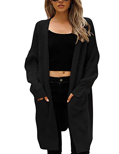 Blooming Jelly Women's Long Cardigan Sweaters Oversized Chunky Cardigan Open Front with Pockets (Medium, Black)