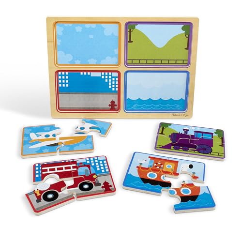 Melissa & Doug Puzzle de Madera Natural: Ready, Set, Go (Cuatro Puzzles de 4 Piezas Vehículos) miniatura 4