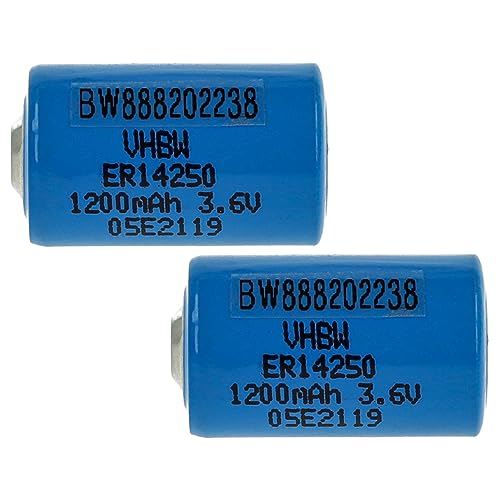 vhbw 2X Batería celda Redonda Litio ER14250 reemplaza UHE-ER14250-X, VL1/2AA, XL-050F - Batería Especial (1200 mAh, 3,6 V, Li-SOCl2)