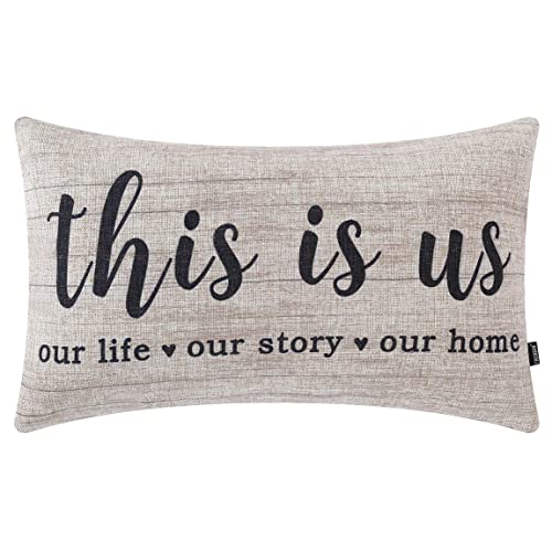 TRENDIN Farmhouse Quote Pillow Covers with This is Us 12×20 inches Rustic Decor Lumbar Pillowcase with Saying Cushion Case for Sofa Couch Housewarming Gifts Family Vintage PL857TR