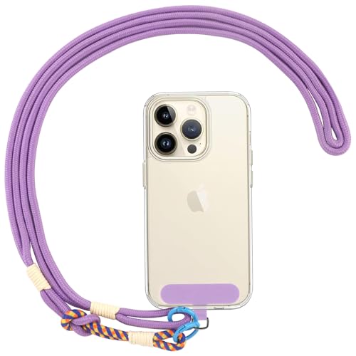 Coiwxmoi Smycz do telefonu komórkowego Uniwersalny pasek na telefon komórkowy, zdejmowany nylonowy sznurek na szyję naszyjnik z naszywką, pasuje do wszystkich smartfonów, fioletowy