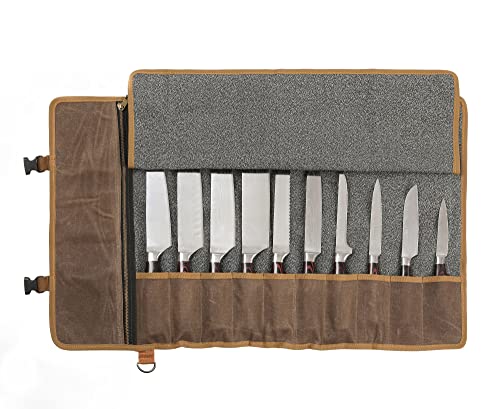Denifiter Professionelle Kochmessertasche mit schnittfestem Material, strapazierfähigem 16oz gewachstem Segeltuch, 11 Fächern und strapazierfähigem...