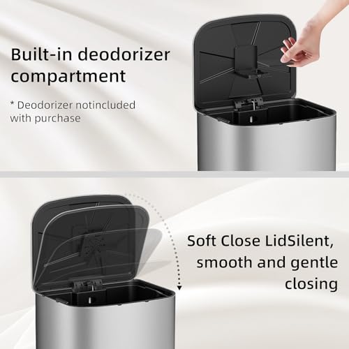 Image of KUK 5.3 Gallon Kitchen Trash Can with Lid, Heavy Duty Hands-Free Stainless Steel Commercial Step Trash Bin with Removable Inner Bucket, Pedal Rubbish Bin for Home Office and Kitchen, 20L /5.3Gal