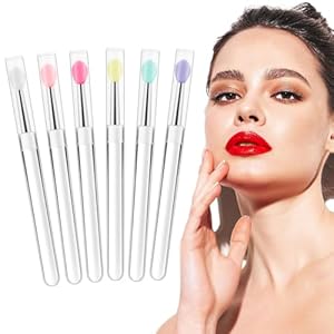 Set de 6 brochas de labios suaves de silicona con cubierta y aplicadores cosméticos para lápiz labial y exfoliación de labios, reutilizables