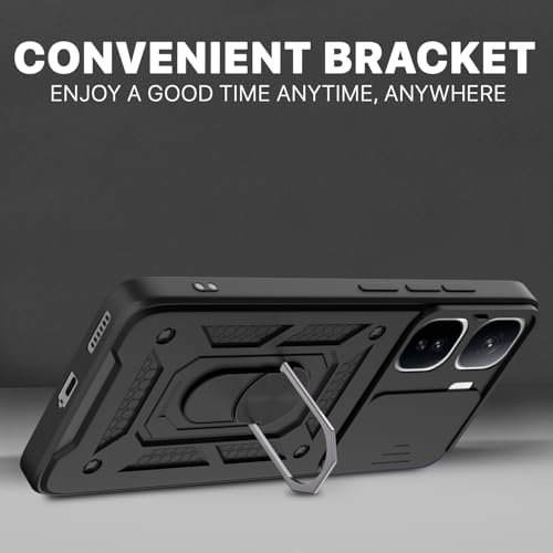 Image of Pikkme Back Cover for iQOO Neo 10 Pro 5G | D10 Tough Armor | 360 Protection Case | Sliding Camera Shield Cover & Ring Holder Stand Bumper Case (Black)