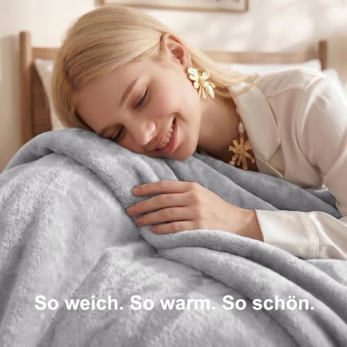 WAVVE Kuscheldecke Flauschig Decke Fleecedecke - Sofadecke 150x200 cm Warm Wohndecke Couchdecke, Hellgrau Decke Weich Sofaüberwurf XL – Ansicht 3