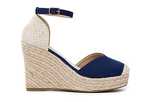  Sandali in Tessuto con Particolare Scollo a V Blu 39