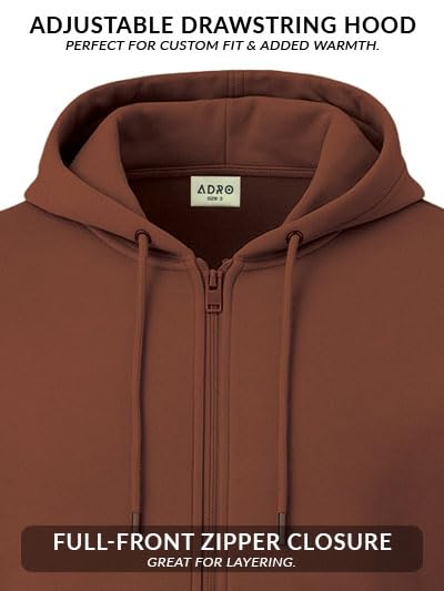 Image of ADRO Men's Regular Fit Zip-Up Hoodie for man | 320 GSM Cotton Poly Fleece Zipper Sweatshirt with Soft Fabric & Printed Hoodies