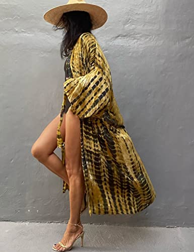 Image of Bsubseach Stylish Tie Dye Open Front Long Kimono Swimsuit Coverup for Women | Loose Fit Boho Style Bathing Suits Cardigans,Summer Causal Resort Wear