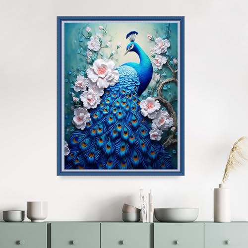 Image of Dimensean Stamped Cross Stitch Kits Full Range of Embroidery Patterns Starter Kits for Beginners Adult DIY Cross Stitches Needlepoint Kits 11CT-Blue Peafowl 16x20 inch
