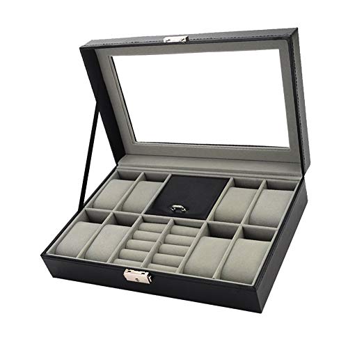 Feibrand Scatola portaoggetti per gioielli con 8 slot per scatola e top in vetro