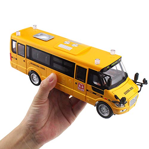 Tipmant Alloy School Bus Model Toys Pull Back Vehicle Car Broadcasting Sound & Music, Lights, Moveable Doors Kids Birthday #TOP4