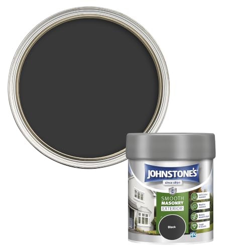 Johnstones Exterior Smooth Masonry Paint - Tester Pot Black Up to 15 Years Protection Weather & Dirt Resistant 12m2 Coverage Per Litre - Dry in 1-2 Hours 225 ml