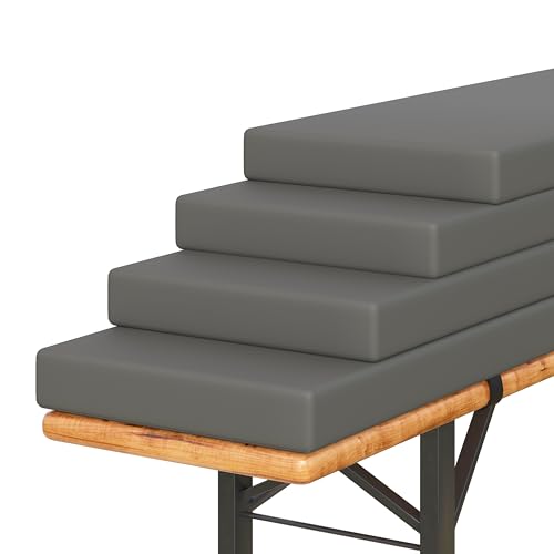 Amopatio 4er Set Bierbankauflage Gepolstert 220x25x4 cm XL Biertischgarnitur Auflagen Outdoor & Indoor Bezug waschbar Wasserdicht & UV-Schutz Grau