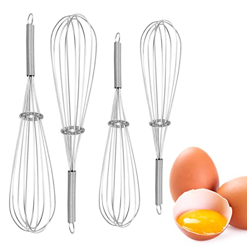 TSLRSA 4Pcs Mini Fouet de Cuisine Batteur œufs - Mini Fouets de Cuisine en fil de fer,Mini Batteur à Oeufs,fouet à œufs en Acier Inoxydable pour Battre le mélange en Fouettant en Agitant