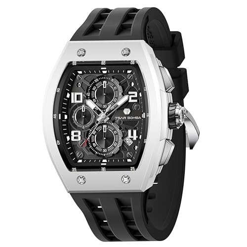 Image of Tsar Bomba Mens Watches Quartz Wristwatch for Men Waterproof 50M Analog Luxury Tonneau Chronograph Calendar Date Men's Dress Business Work Watch Gift for Men