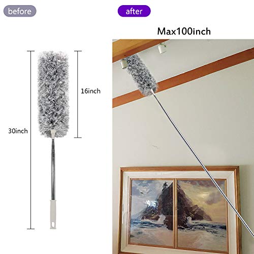 Image of Barebeauty Dusters for Cleaning,Microfiber Gap Dust Cleaner with Extension Pole 30''to100'',Reusable Bendable Long Handle Feather Duster Kit for Cleaning High Ceiling Fan(Grey)