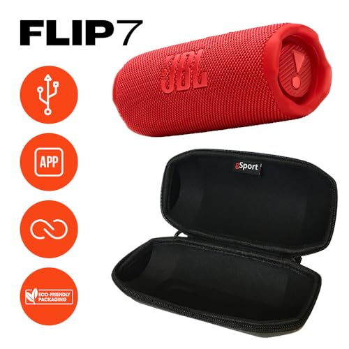 Image of JBL FLIP 7 Waterproof Portable Speaker Bundle with gSport Carbon Fiber Case (Red)