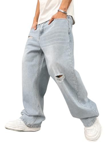 Image of ALLABREVE Men's Baggy Hip Hop Jeans Y2k Wide Leg Denim Pants Relaxed Fit Skater Trousers Streetwear