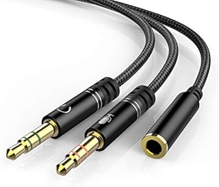 Headphone 3.5mm Splitter Mic Cable for Computer, KOOPAO Headset 3.5mm Female to 2 Dual Male Microphone Audio Stereo Jack Earphones Port to Gaming Speaker PC Adapter