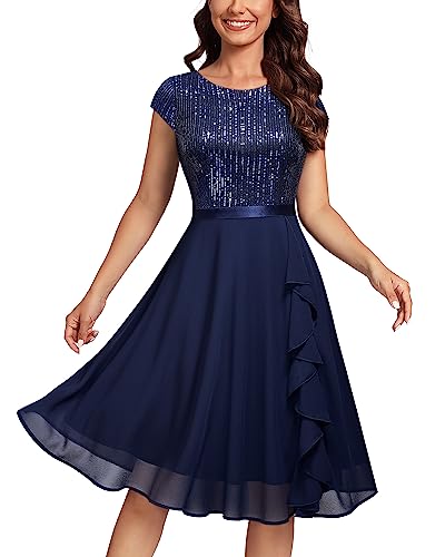 MISSMAY Women's Elegant Glitter Sequin Ruffle Style Cocktail Prom Dress