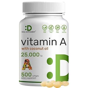 DEAL SUPPLEMENT High Potency Vitamin A 25000 IU, 500 Coconut Oil Softgels | Easily Absorbed, Natural Fish Liver Oil Source – Vitamins for Eye, Immune, & Skin Health – Easy to Swallow, Non-GMO