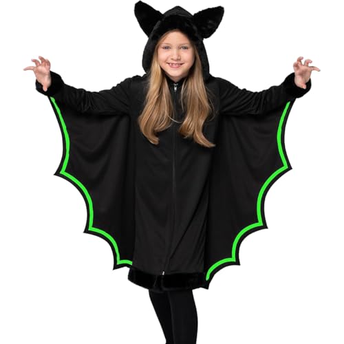 Spooktacular Creations Vampirfledermaus-Kostüm, leuchtet im Dunkeln, Mädchen-Kostüm mit schwarzen und silbernen Fledermausflügeln für Kinder, Vampirfledermaus (mittel)