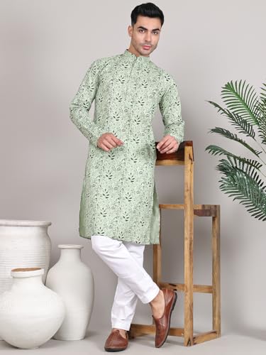 Image of Majestic Man Women's Cotton Regular Fit Casual Ethnic Motifs Printed Mandarin Collar Long Kurta