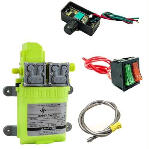 Image of SWASTIK 250PSI High Pressure Diaphragm Pump Double Motor 12V DC Electric Battery Operated Sprayer Pump for Agriculture Farm Fogger Misting Spray with Ragulotor, Double Switch and Outlet Pipe 4 Feet