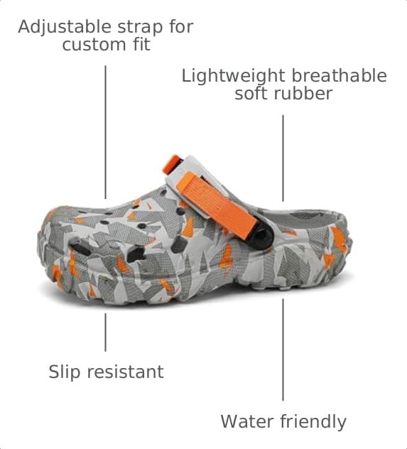 Image of ihinzry Men's Garden Clogs Graphic Mules Clog Slip On Beach Sandals for Men Outdoor Slippers with Adjustable Strap