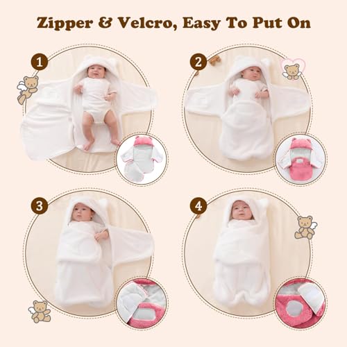 Image of AiWMGL Baby Swaddle Blanket 3-6 Months Infant Soft Warm Sleeping Sacks Boys Girls Fleece Thicken Winter Adjustable Newborn Swaddling Wrap