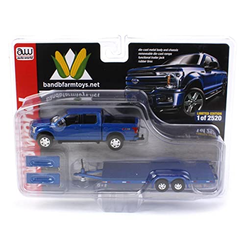 Camión Ford F-150 2019 1:64 Azul con Trailer miniatura 6