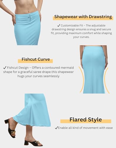 Image of Women's Polyester Blend Shapewear Patticoat Fishcut Flare Pattern Stretchable Drawstring Waist Maxi Length and Slim Fit Body Shaper Peticoat for Saree Daily Use Peticoat