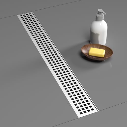 Image of BARONAGE 36 Inch Linear Drain Shower Rectangular Floor Drain with Removable Square Hole Cover and Hair Catcher, Long Shower Drains 304 Stainless Steel CUPC Certified (Brushed Nickel)