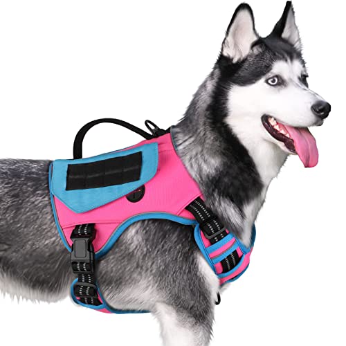 Wingoin Upgraded Tactical Dog Harness No Pull For Large Dogs, Adjustable Dog Vest Tactical Harness With Handle And 2 Pockets, Reflective Dog Vest Harness For Training Walking Hiking (Pink,L) #TOP26
