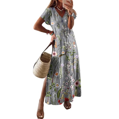 Generisch Sommerkleid Damen langes Kleid Grau XL