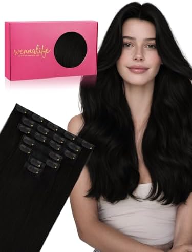 WENNALIFE Seamless Clip In Hair Extensions, 20 Inch 150g 7pcs Jet Black Hair Extensions Clip in Human Hair Invisible PU Skin Weft Natural Remy Human