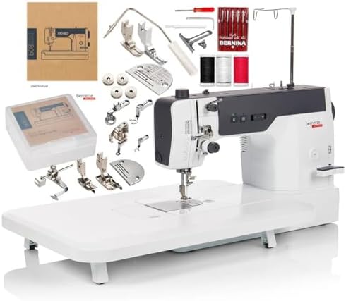 Bernette B08 Straight Stitch Sewing Machine | 1600 Stitches Per Minute | Exclusive Bundle with Quilt Making Kit, Presser Foot Kit, Needles, Bobbins, Extension Table, LED Light, Threader for Quilters