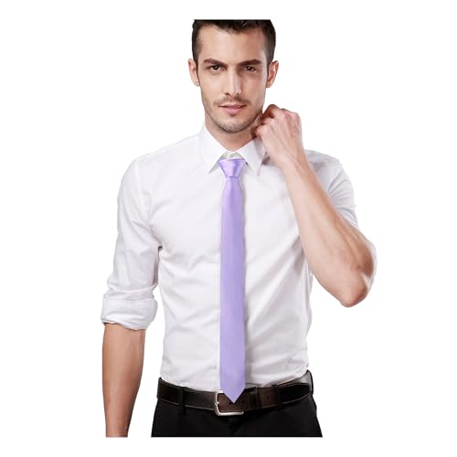 Landisun Lavender Tie Men Women Solid Skinny Ties Slim Ties Satin Tie-Lavender