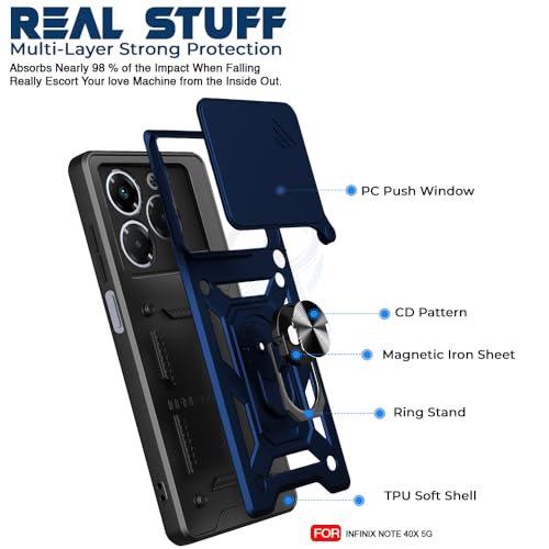 Image of AESTMO Tough Armor Infinix Note 40X 5G Bumper Back Case Cover | Ring Holder & Sliding Camera Shield Cover | 360 Degree Protection Back Case Cover for Infinix Note 40X 5G (Blue)