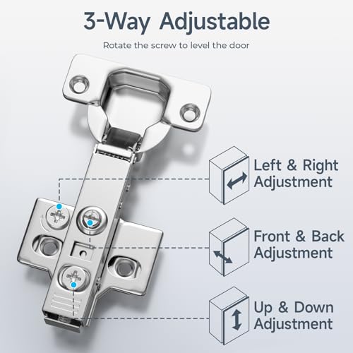 HOSOM 50 Pack Full Overlay Soft Close Cabinet Hinges, Frameless Cabinet Door Hinges Kitchen Cabinet Hinges, 110° Opening Angle European Hinges for Cabinets, 3-Way Adjustment Cabinets Hinges Concealed - Thumbnail 5