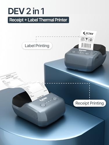 Image of SEZNIK DEV Bluetooth Thermal Label + Receipt Printer for Business | Inkless Mini | 203 DPI | Mobile, Desktop Compatible | Upto 2 inch Print | 1 Year Warranty