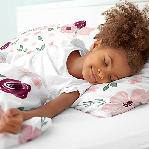 Image of Sweet Jojo Designs 2-Piece Twin Comforter Set (Red /Grey Boho Floral) for Girls, Kids, Teen, College Bed Room incl. Single Size Bedding & Sham (Watercolor, Flower, Elegant Rose, Farmhouse, Burgundy)