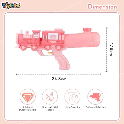 Image of Toyshine Train Model Handheld High Pressure Water Gun Holi Toys Summer Toy for Girls Boys Kids, 400 ML Tank - Pink