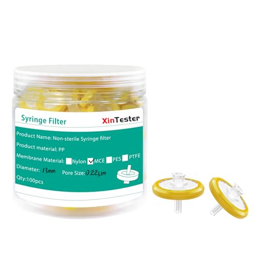 Image of Xin Tester 100 PCS Non-Sterile Syringe Filter MCE Membrane 13mm Diameter 0.22um Pore Size Hydrofilic Syringe Lab Filters