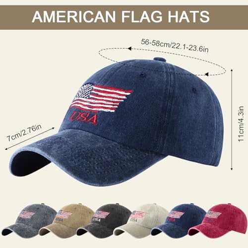 Image of Tarpop 6 Pcs American Flag Baseball Cap 250th Anniversary Tactical American Flag Hats Adjustable Washed Us Cap for Women Men