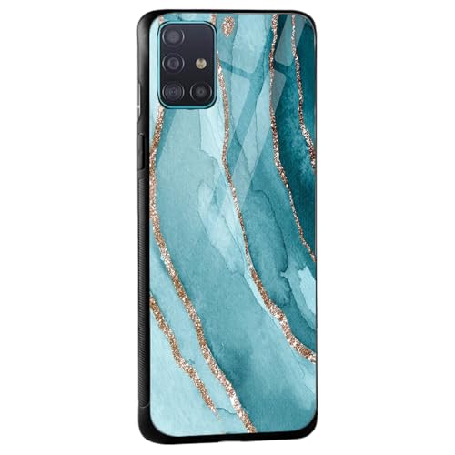 Image of COLORflow Back Cover Compatible with Samsung Galaxy A71 | Blue Marble Golden Stripes | Shockproof TPU Bumper Cover with Camera Protection Back Cover Compatible with Samsung Galaxy A71