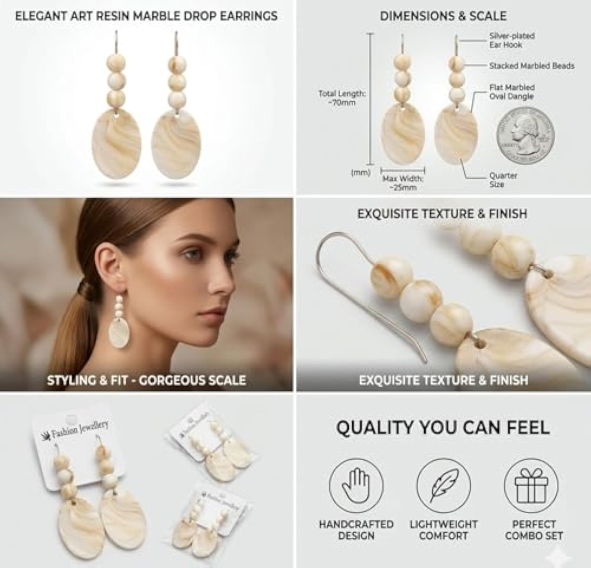 Women's Resin Art Marble Pattern Drop Earrings