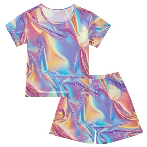 ALAZA Colorful Radiant Pajamas Set Short Sleeve Cotton Sleepwear Summer Pjs 2 Piece 5-14Y