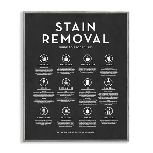 Stupell Industries 'Various Stain Removal Procedures Laundry Diagram Chart ', Framed Giclee Art, Gray, 16 x 20 Inches, Easy to Hang and Sturdy, Made in USA, by Lettered and Lined